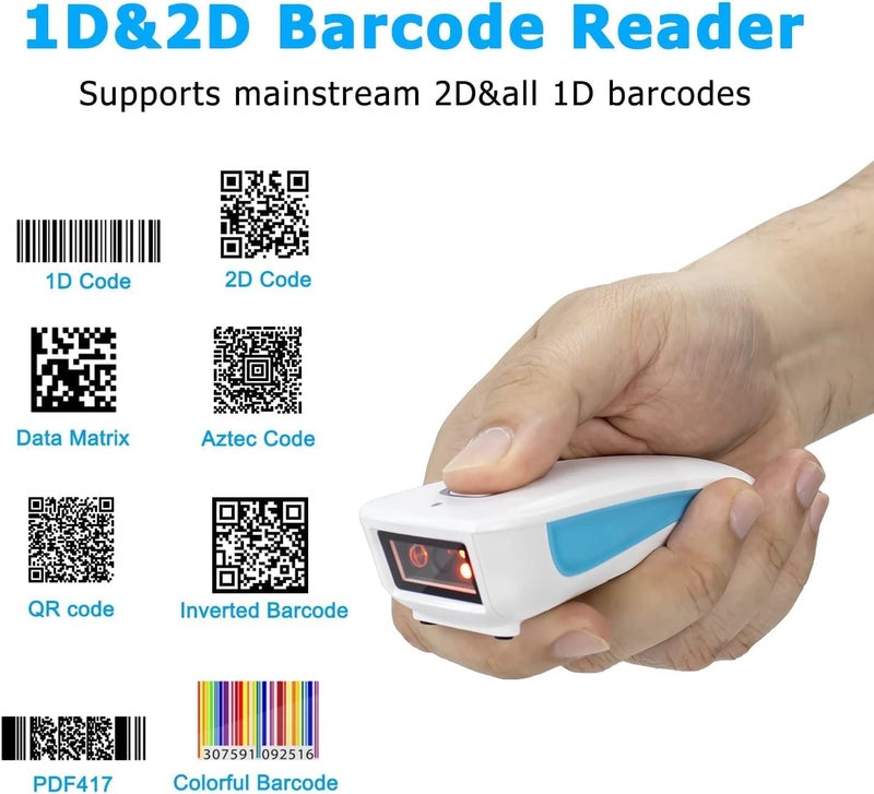Mini Wireless Barcode Scanner, Wireless Compatible (2D-C850-White) | Portable USB Bar Code Scanner for Inventory Library, 2.4G Cordless Image Reader for Tablet iPhone iPad Android iOS PC POS - Image 2