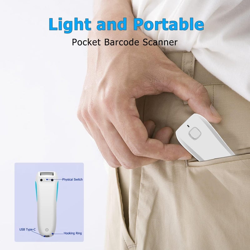 Mini Wireless Barcode Scanner, Wireless Compatible (2D-C850-White) | Portable USB Bar Code Scanner for Inventory Library, 2.4G Cordless Image Reader for Tablet iPhone iPad Android iOS PC POS - Image 5