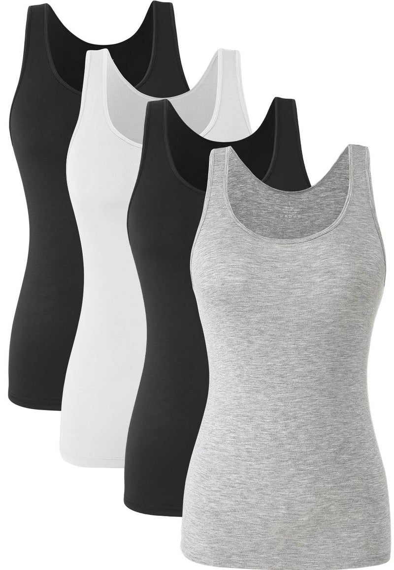 Orrpally Basic Tank Tops for Women Undershirts Tanks Top Lightweight Camis Tank Tops 4-Pack Black White Black Gray L - Image 1