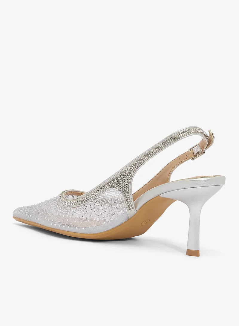 Ella Limited Edition Rhinestone Detail Mesh Sling Back Pumps