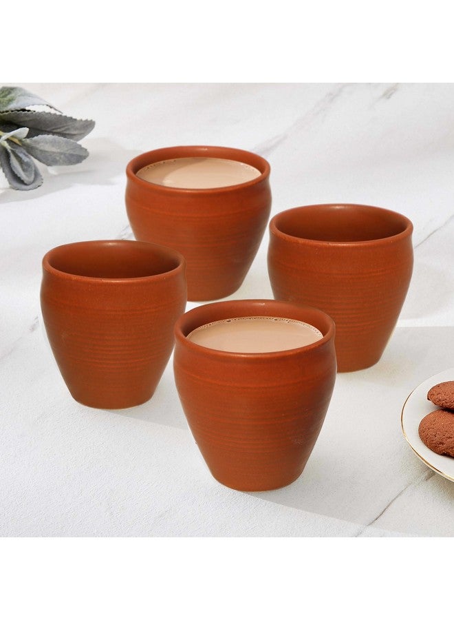 Pure Source India Clay Tea Kulhad Coffee Mugs - 4 Pieces, Brown, 200ml - Image 1
