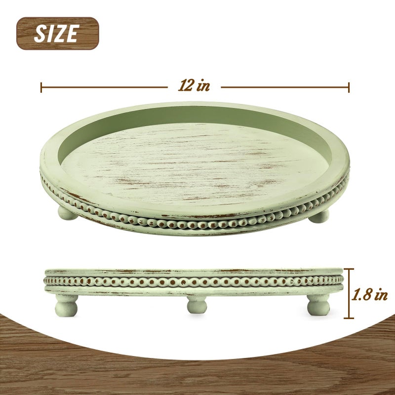 KULEDM Handmade Wooden Decorative Tray, Small Beaded Coffee Table Tray Decor, Sage Round Serving Tray for Coffee Table, Dining Room Table Entryway and Living Room Table - Image 2