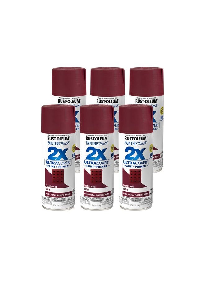 RUST-OLEUM 249083-6PK Painter's Touch 2X Ultra Cover Spray Paint, 12 oz, Satin Claret Wine, 6 Pack  - Image 1