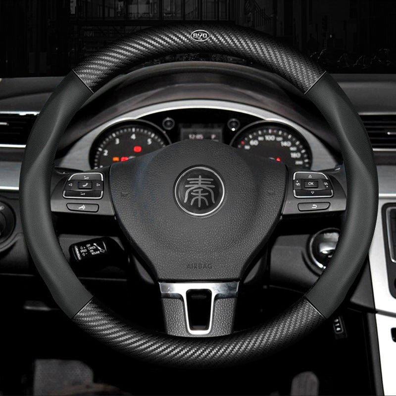 Applicable To Byd Steering Wheel Cover Han Ev Song Plus Tang Dmi Yuan Pro Dolphin Han Dmi Qin Carbon Fiber Handle Cover - Image 3
