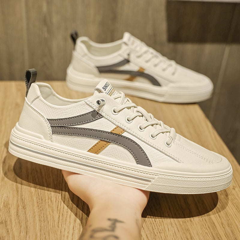 Men'S Shoes 2025 Spring Sports Board Shoes Men'S Casual Leather Shoes Slip-On Soft Sole White Shoes - Image 5