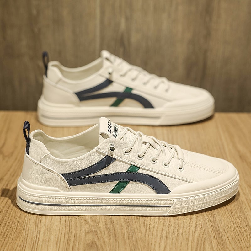 Men'S Shoes 2025 Spring Sports Board Shoes Men'S Casual Leather Shoes Slip-On Soft Sole White Shoes - Image 1