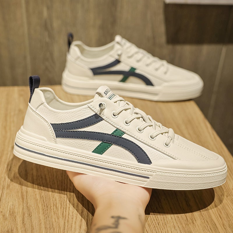 Men'S Shoes 2025 Spring Sports Board Shoes Men'S Casual Leather Shoes Slip-On Soft Sole White Shoes - Image 3