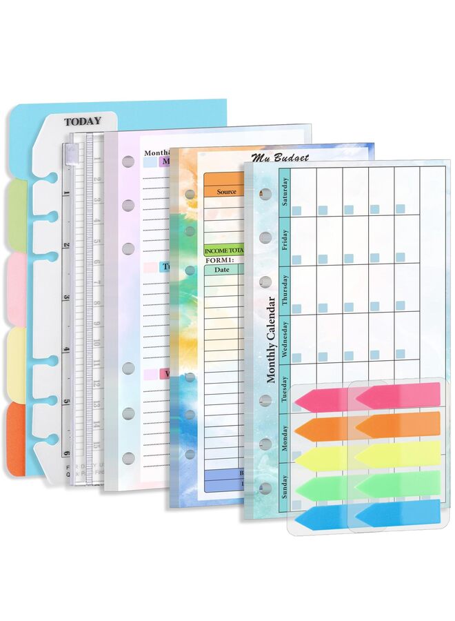 Generic 7PCS Refill Paper Monthly Loose Leaf Paper Weekly Lined Paper 6 Hole Expense Budge Table 82 Sheets A6 Lined Paper Calendar Diary Refill for A6 Planner Binder  - Image 1