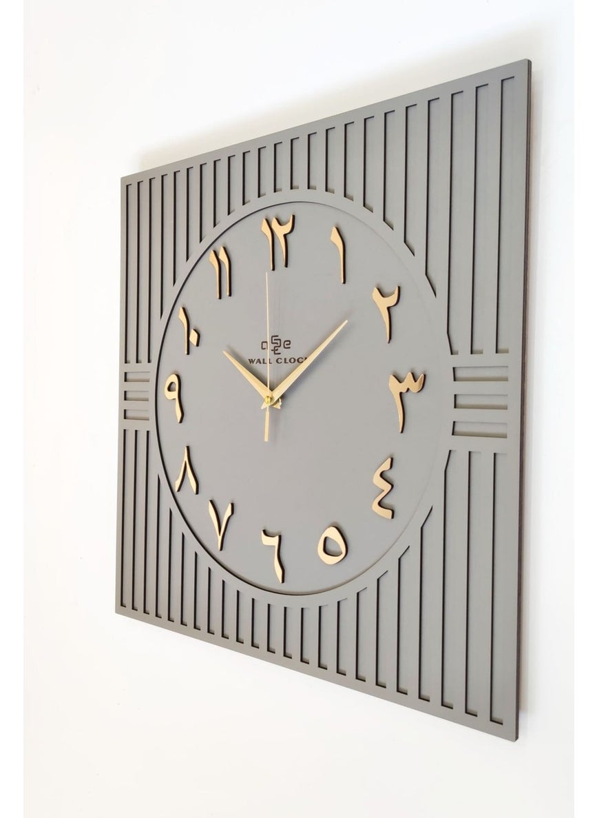 Asse Tasarım Asse Design Square Line Patterned Arabic Number Decorative Anthracite & Gold Wall Clock 50 x 50 cm  - Image 2