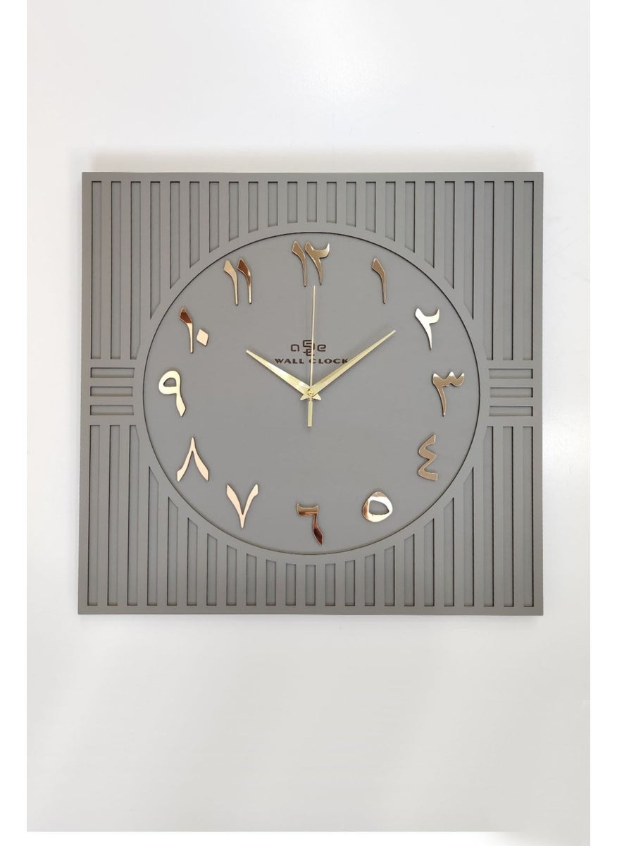 Asse Tasarım Asse Design Square Line Patterned Arabic Number Decorative Anthracite & Gold Wall Clock 50 x 50 cm  - Image 3