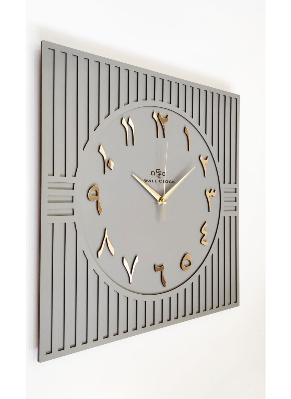 Asse Tasarım Asse Design Square Line Patterned Arabic Number Decorative Anthracite & Gold Wall Clock 50 x 50 cm  - Image 1