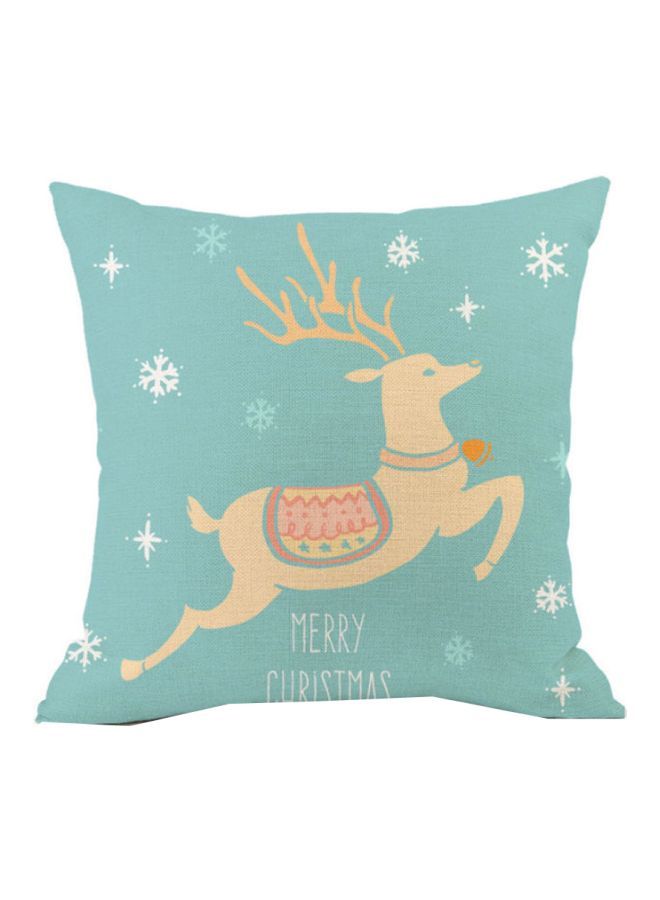 NIBEMINENT Merry Christmas Printed Cushion Cover Blue/Beige/White 45x45cm - Image 1
