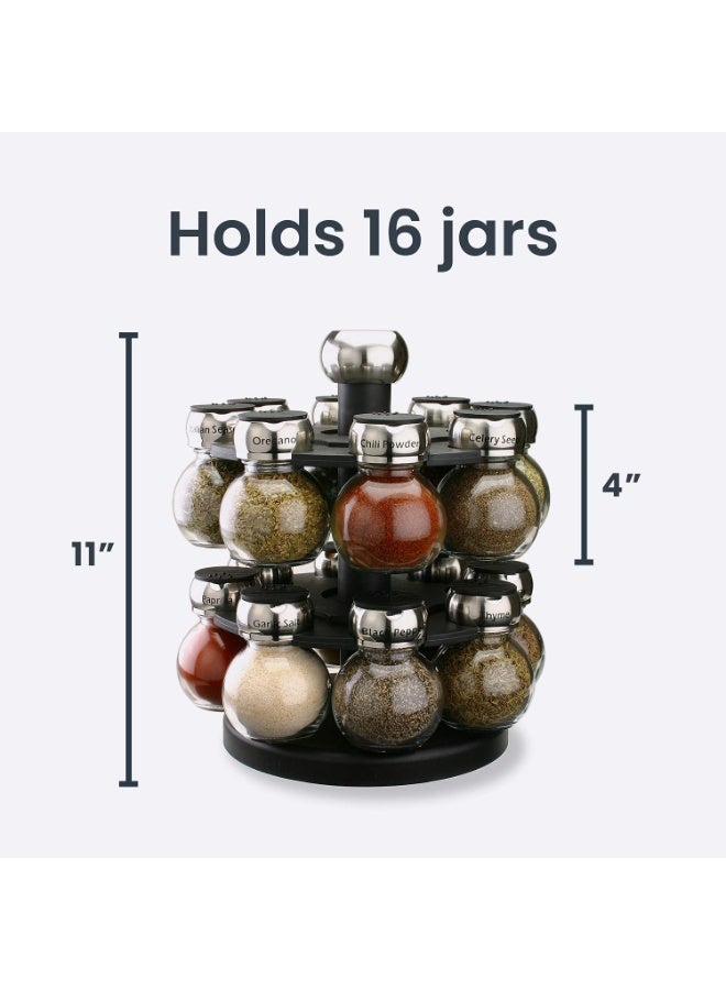 Rotating Rack, 16 Refillable Spice Jars, Labeled Shaker Tops, 45, Black, Clear  - Image 4