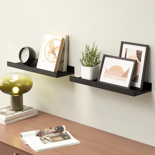 Boswillon Floating Shelves Wall Mounted Set of 2, Modern Black Wall Shelves for Storage with Lip, Display Picture Ledge Shelf for Wall Decor Bedroom Living Room Bathroom Kitchen - Image 4