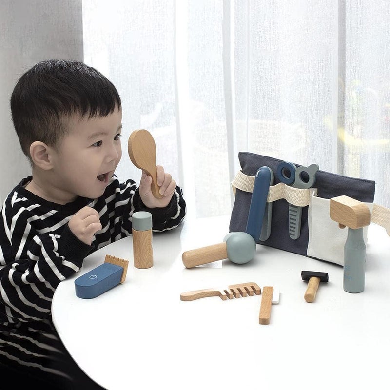 klarako Simulation Pretend Cutting Toys Tools Hairdressing Mirror Hair Clipper Hairdresser Toys Role Play Set for Preschool Birthday Gift , Cloth Bag - Image 2