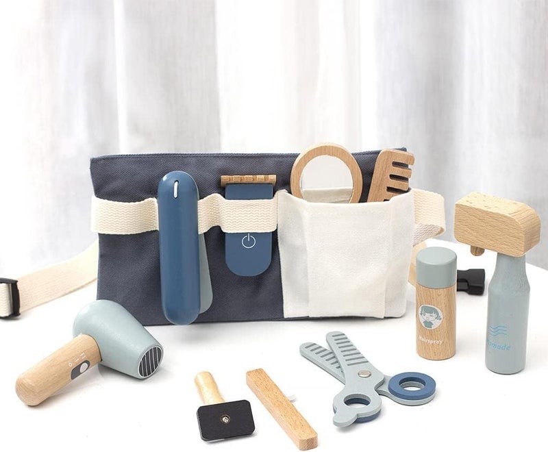 klarako Simulation Pretend Cutting Toys Tools Hairdressing Mirror Hair Clipper Hairdresser Toys Role Play Set for Preschool Birthday Gift , Cloth Bag - Image 5