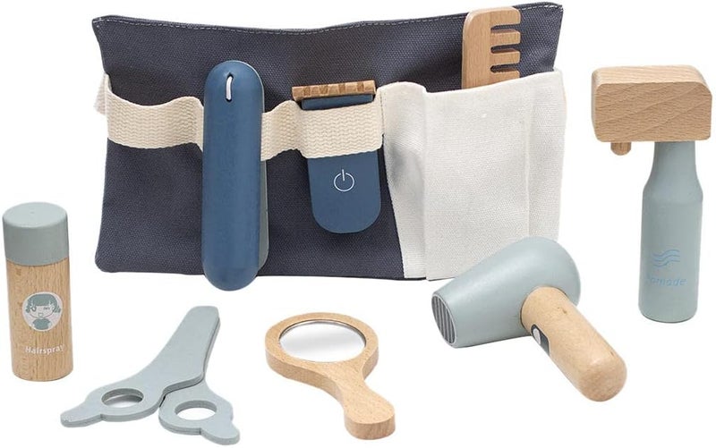 klarako Simulation Pretend Cutting Toys Tools Hairdressing Mirror Hair Clipper Hairdresser Toys Role Play Set for Preschool Birthday Gift , Cloth Bag - Image 3