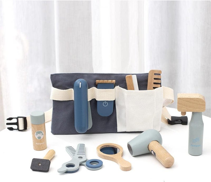 klarako Simulation Pretend Cutting Toys Tools Hairdressing Mirror Hair Clipper Hairdresser Toys Role Play Set for Preschool Birthday Gift , Cloth Bag - Image 4