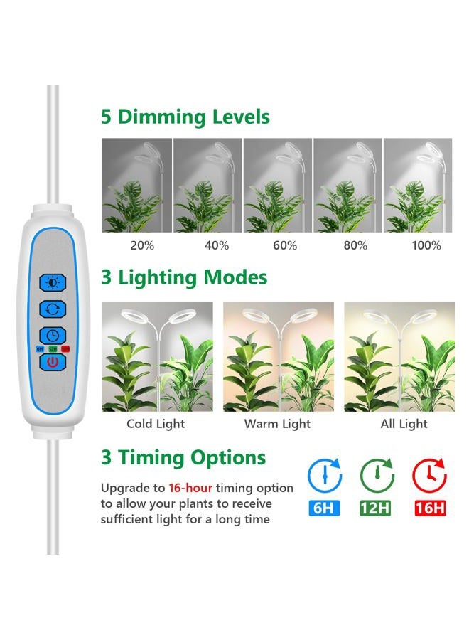 Aumtrly Large Plant Light for Indoor Plants, 2 Heads Full Spectrum Grow Light with 68" Adjustable Stand for Growing Large Tall Plants, Plant Lamp - Image 2