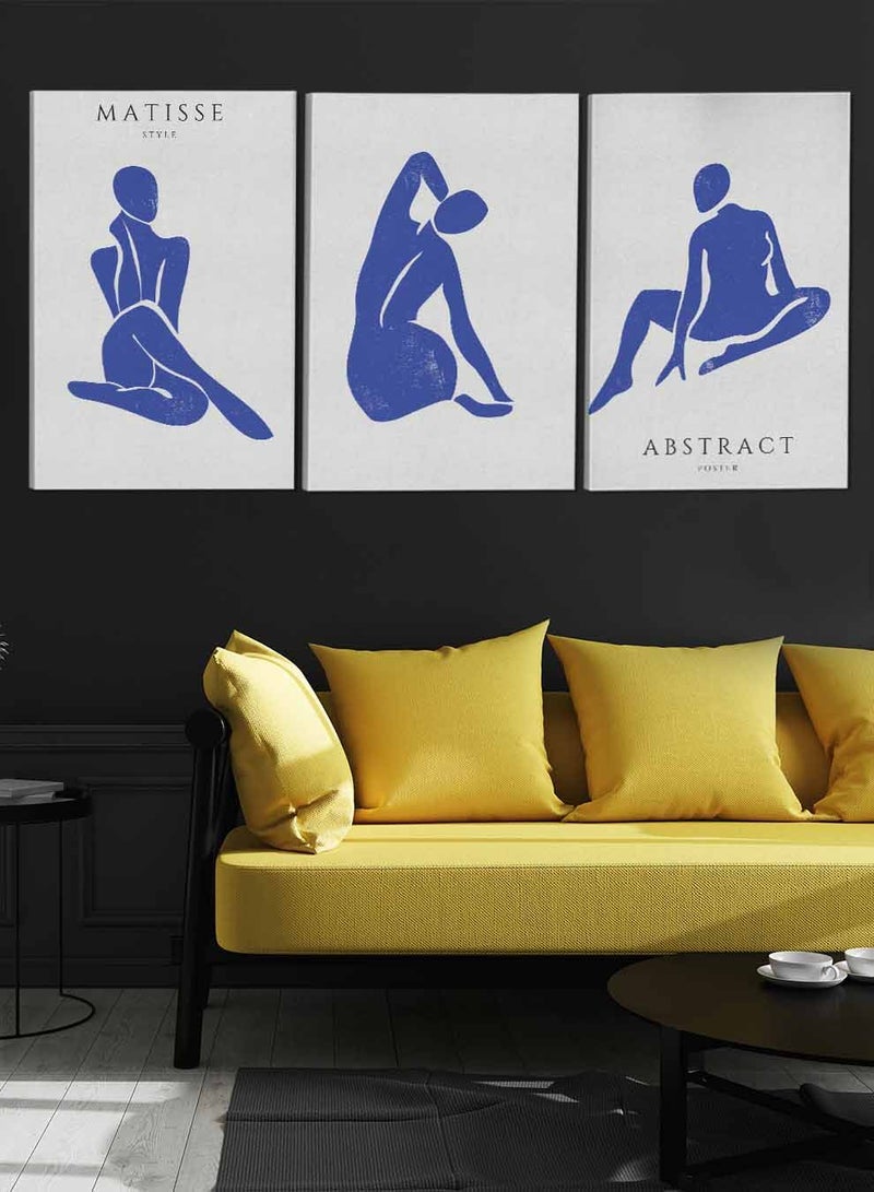 لوحة طقم من ٣ لوحات كانفاس على إطار خشبي تصميم امرأة مرسومة للمنزل غرفة المعيشة المكتب الديكور - Image 3