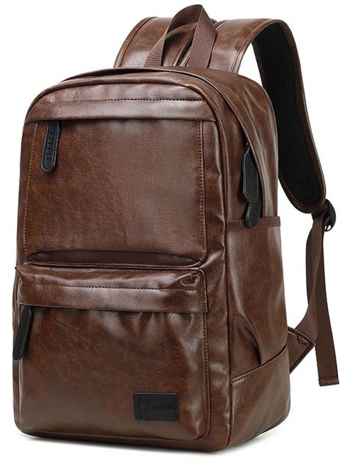 RL-1811-112 15.6-Inch Multi-Pockets Leather Unisex Backpack Bag, Brown