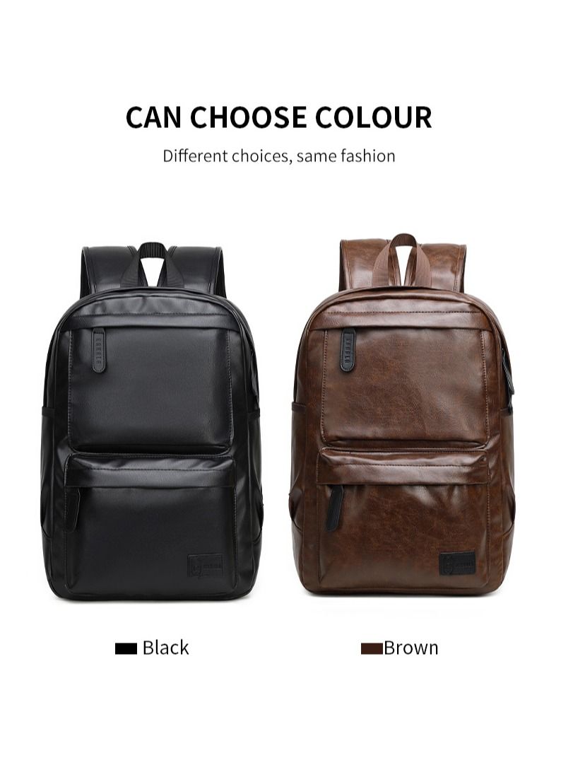RL-1811-112 15.6-Inch Multi-Pockets Leather Unisex Backpack Bag, Brown