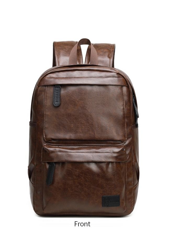 RL-1811-112 15.6-Inch Multi-Pockets Leather Unisex Backpack Bag, Brown