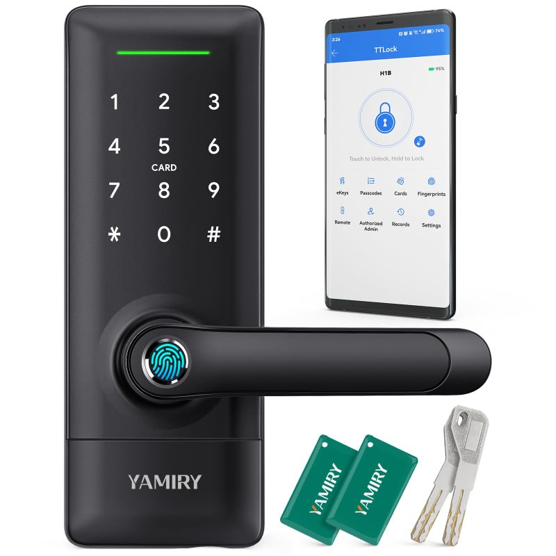 Yamiry Smart Door Lock, Biometric Fingerprint, Keyless Entry, App Control, 6 Ways to Unlock, DIY Installation, Black - Image 1