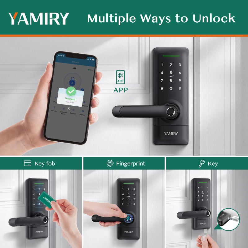 Yamiry Smart Door Lock, Biometric Fingerprint, Keyless Entry, App Control, 6 Ways to Unlock, DIY Installation, Black - Image 2