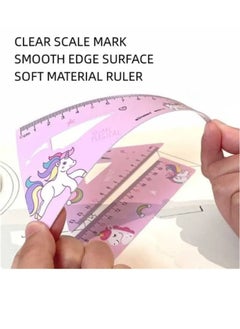 MOTARRO 4 in 1 Cute Cartoon Ruler Stationery Set Multifunctional Combination Ruler Pink Triangle Protractor Drawing  - Image 3