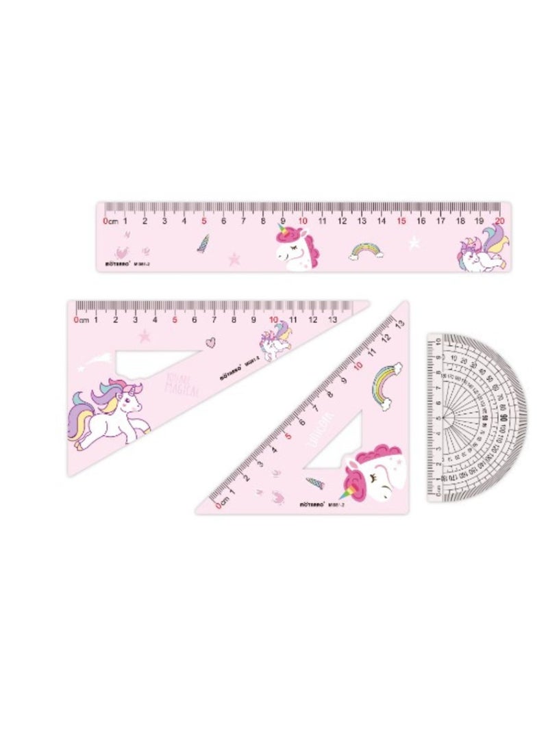 MOTARRO - 4 in 1 Cute Cartoon Ruler Stationery Set Multifunctional Combination Ruler Pink Triangle Protractor Drawing - Image 1