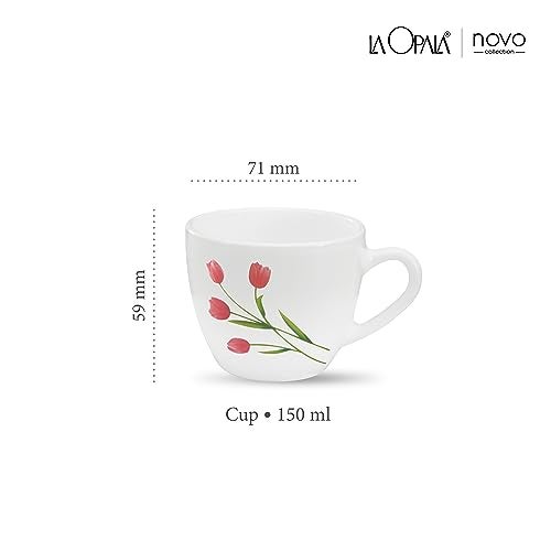 La Opala, Novo Collection Opal Glass Crockery | Cup Lily, Set of 6 | Radiant Curves, 150 ml | for Tea & Coffee | Microwave Safe | 100% Vegetarian | Toughened Extra Strong | Super Light | Super White - Image 2