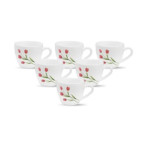 La Opala, Novo Collection Opal Glass Crockery | Cup Lily, Set of 6 | Radiant Curves, 150 ml | for Tea & Coffee | Microwave Safe | 100% Vegetarian | Toughened Extra Strong | Super Light | Super White - Image 1