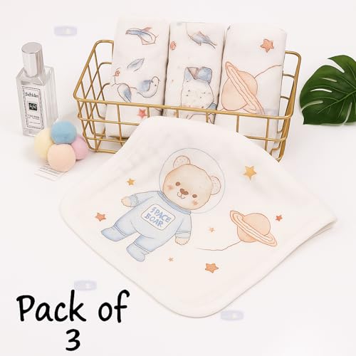 Koochie-Koo Muslin Cloth for New Born Baby 6 Layer 30 * 30Cm - 500 GSM (Pack of 3) Soft Cotton Face Towels Napkins & Burp Cloths Gentle Reusable Baby Wipes Multipurpose Hand & Face Cleaning Cloth - Image 3