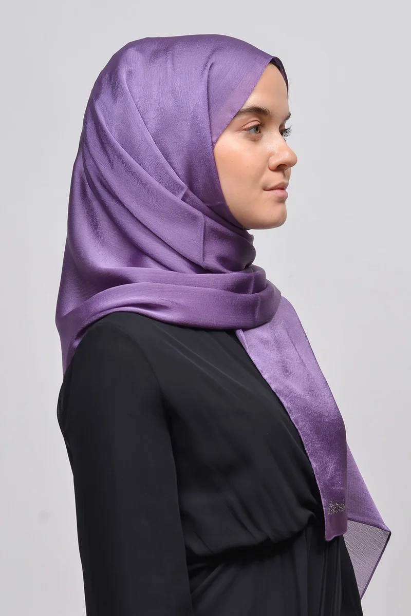 التوبة Janjan Shiny Satin Textured Hijab Evening Dress Chiffon Shawl-Dark Lilac