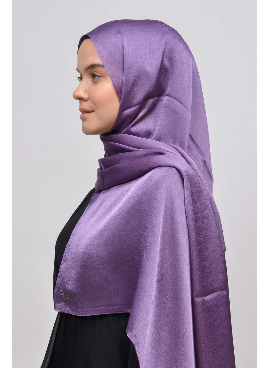 التوبة Janjan Shiny Satin Textured Hijab Evening Dress Chiffon Shawl-Dark Lilac