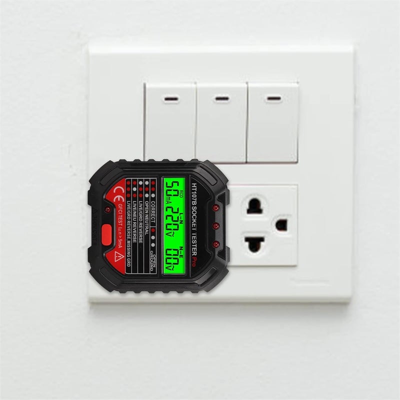 GFCI Tester Circuit Tester with Digital Display, Phase Detector for Electrical Safety, Insulation Resistance Tester, ABS Material Waterproof Design - Image 2