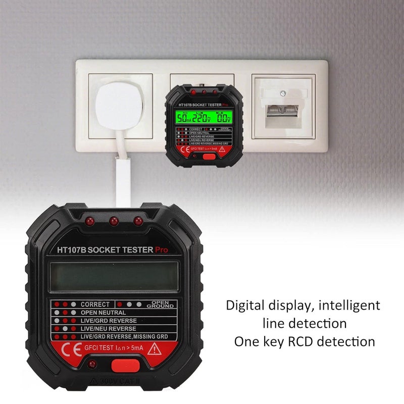 GFCI Tester Circuit Tester with Digital Display, Phase Detector for Electrical Safety, Insulation Resistance Tester, ABS Material Waterproof Design - Image 4
