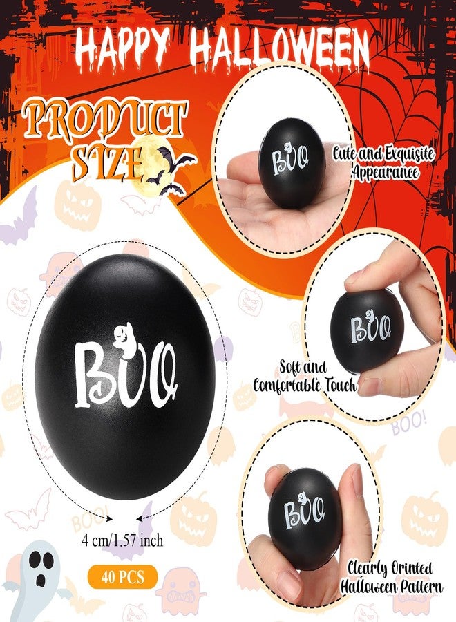 Realspring 40 Pieces Halloween Stress Balls Bulk 1.57 inches Mini Relieve Stress Squeeze Balls for Treat Bag Filler Party Favors Carnival Class Rewards Gifts(Black,Boo) - Image 2