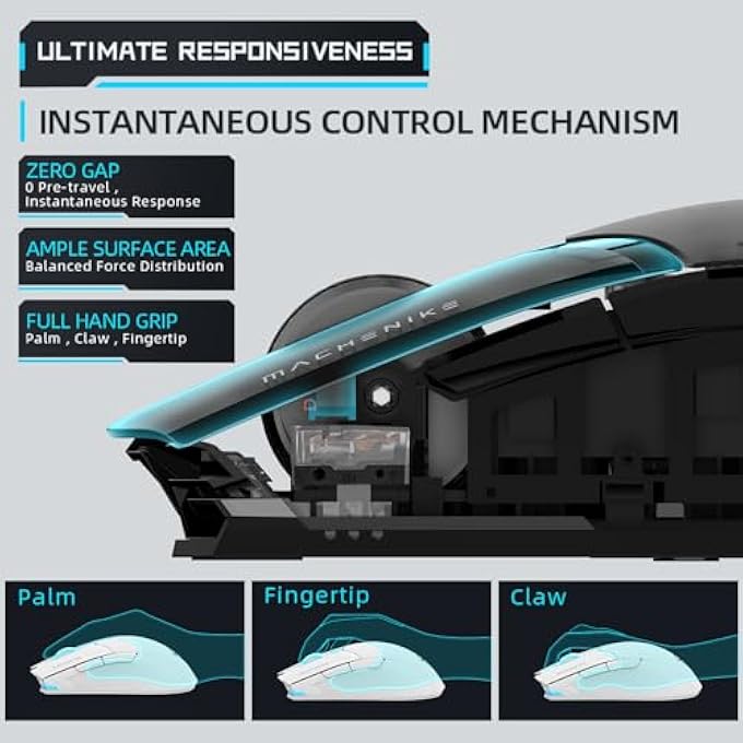MACHENIKE M7 PRO GAMING MOUSE (PAW 3104 SENSOR) WIRELESS/WIRED RGB COMPUTER MOUSE WITH 8000 DPI AND 6 PROGRAMMABLE BUTTONS, HIGH PERFORMANCE LIGHTWEIGHT GAMING MOUSE FOR PC/MAC - WHITE - Image 2