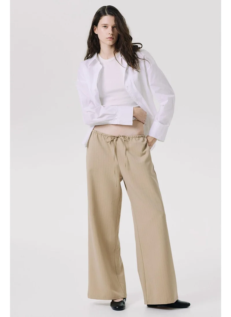 H&M beige Twill drawstring trousers for Women | Best Price UAE