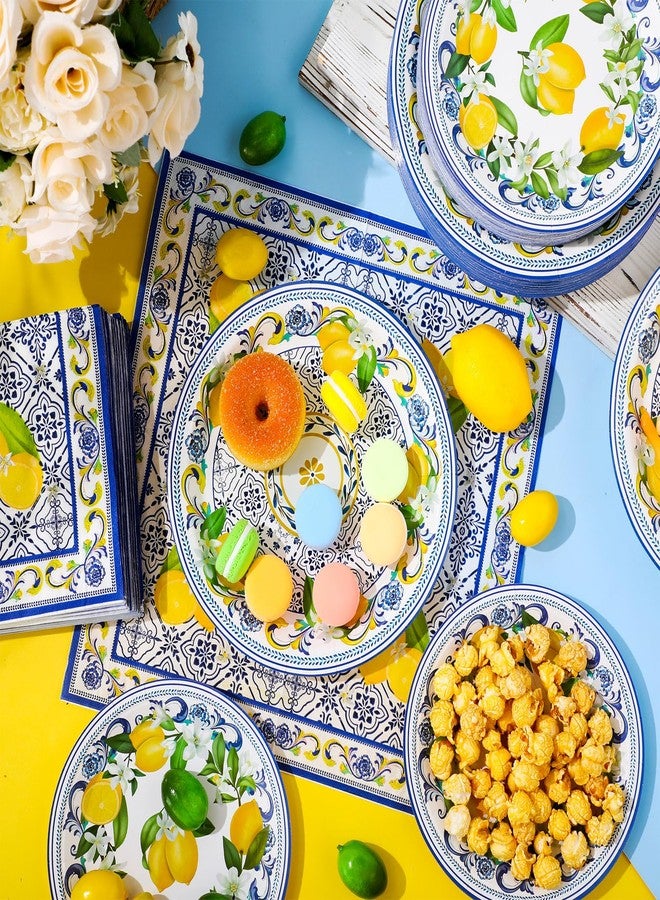 Potchen 180 Pcs Lemon Party Plates and Napkins 7'' and 9'' Capri Lemon Theme Decorations Disposable Mediterranean Party Supplies Tableware Set for Summer Bridal Shower Positano Amalfi Coast Serve 60 - Image 2