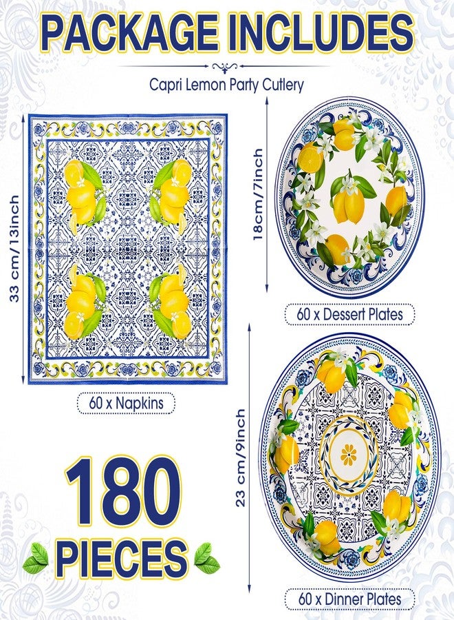 Potchen 180 Pcs Lemon Party Plates and Napkins 7'' and 9'' Capri Lemon Theme Decorations Disposable Mediterranean Party Supplies Tableware Set for Summer Bridal Shower Positano Amalfi Coast Serve 60 - Image 3