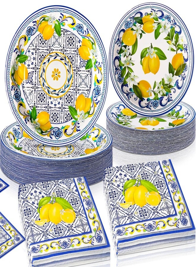 Potchen 180 Pcs Lemon Party Plates and Napkins 7'' and 9'' Capri Lemon Theme Decorations Disposable Mediterranean Party Supplies Tableware Set for Summer Bridal Shower Positano Amalfi Coast Serve 60 - Image 1