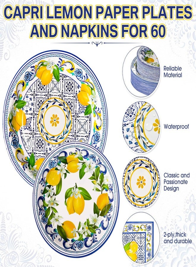 Potchen 180 Pcs Lemon Party Plates and Napkins 7'' and 9'' Capri Lemon Theme Decorations Disposable Mediterranean Party Supplies Tableware Set for Summer Bridal Shower Positano Amalfi Coast Serve 60 - Image 4