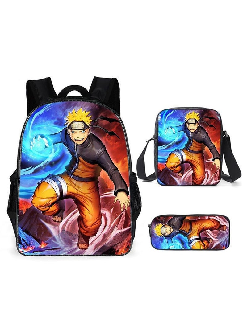 Naruto Cartoon Anime Student Backpack Three-Piece Set 29*42*16cm