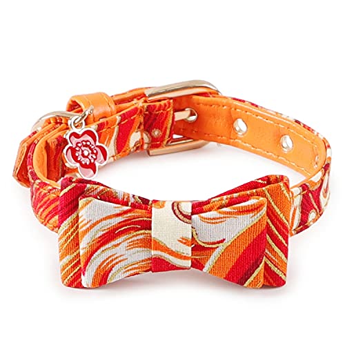 Royale Dog Cat Japanese-Style Bow Cat Collar PU Collar Bell Bow Pet Cat Tie Adjustable Neck 17-24cm Width- 1cm (Red) - Image 3