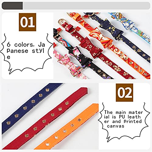 Royale Dog Cat Japanese-Style Bow Cat Collar PU Collar Bell Bow Pet Cat Tie Adjustable Neck 17-24cm Width- 1cm (Red) - Image 2