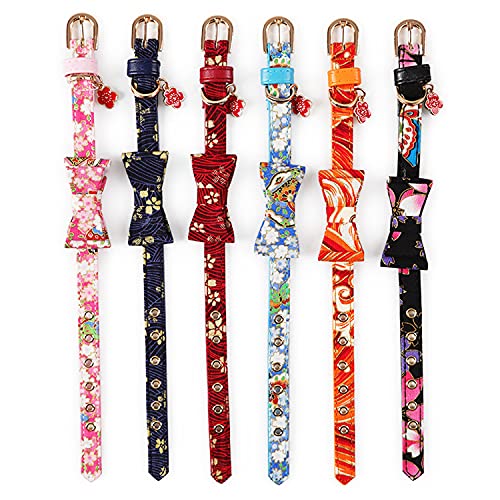 Royale Dog Cat Japanese-Style Bow Cat Collar PU Collar Bell Bow Pet Cat Tie Adjustable Neck 17-24cm Width- 1cm (Red) - Image 4