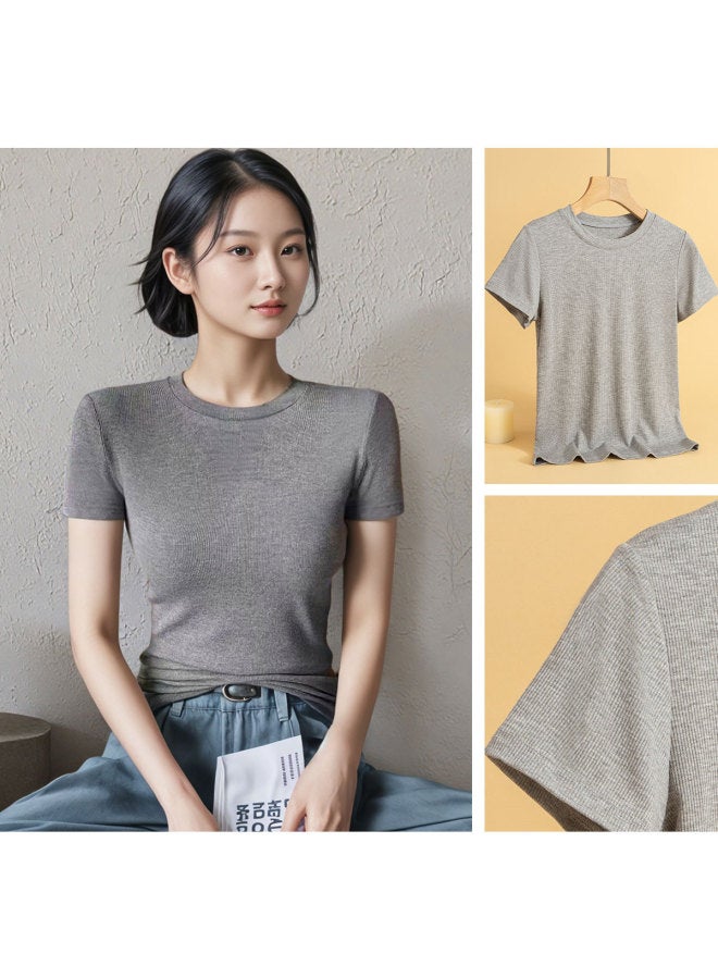 Your Sun Women'S Regular Shoulder T-Shirt, Short Sleeve Slimming And Belly-Covering Solid Color Versatile Basic Round Neck Tee, Casual Comfortable Top - Image 2